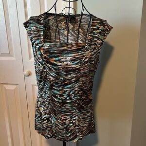 Multicolored polyester spandex blouse.